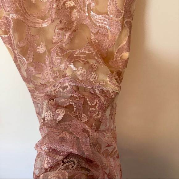 ASOS Club Sequined Pink Occasional Mermaid Long Sleeves Dress Size 2 - Picture 4 of 11